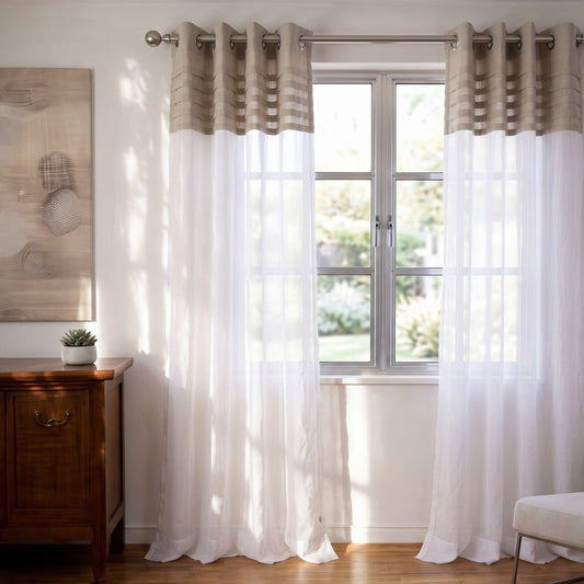 Linen & Organdy Curtain Panel | Pleated Linen Top | 4 Hanging Styles | 52 × 63 & 52 × 84 inches