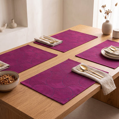 Kashidakaari Plum Placemat | Modern Retro Geometric Embroidery | 100% Cotton
