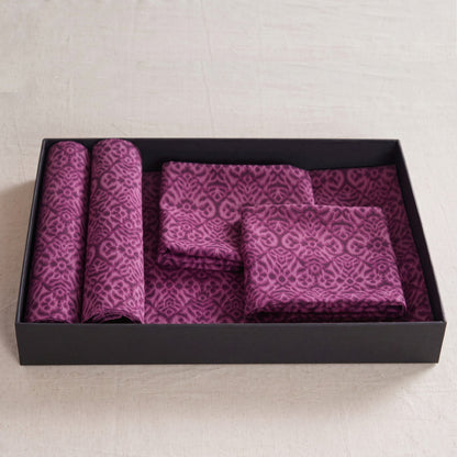 Ikat Table Linen Gift Pack | 3 Colours × 3 Combinations | Plum, Indigo & Beige | VLiving
