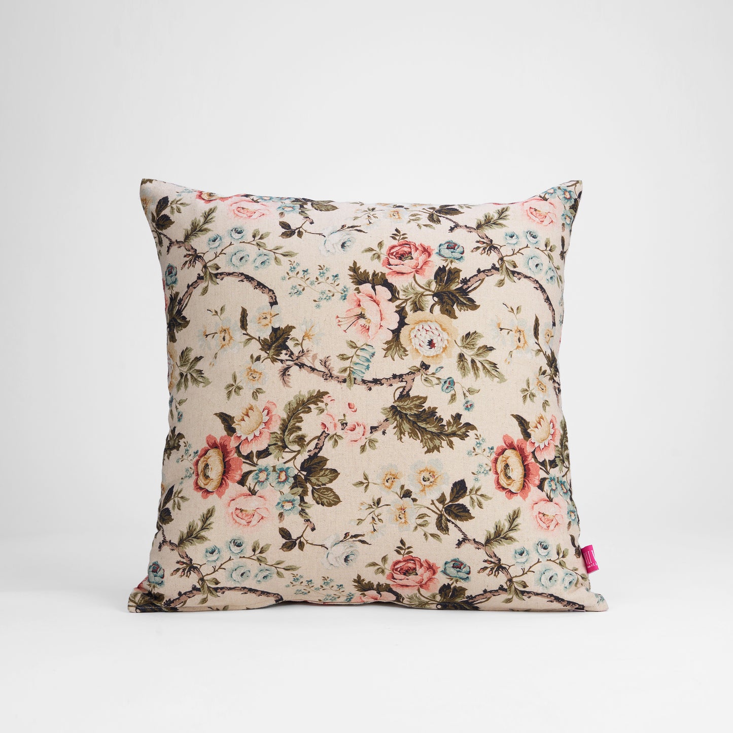 AMOUR - Beige Linen Pillow cover with vintage rose print, reversible, sizes available