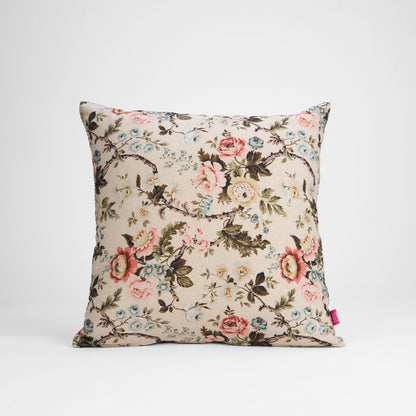 AMOUR - Beige Linen Pillow cover with vintage rose print, reversible, sizes available