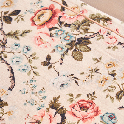 AMOUR - Beige Rose Print Linen Bed runner set - King / Queen / Twin Size