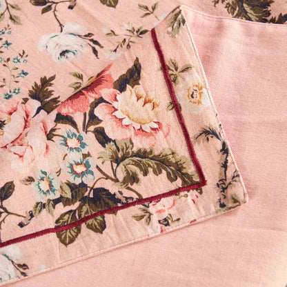 AMOUR - Blush linen cotton table runner, vintage rose print, sizes available