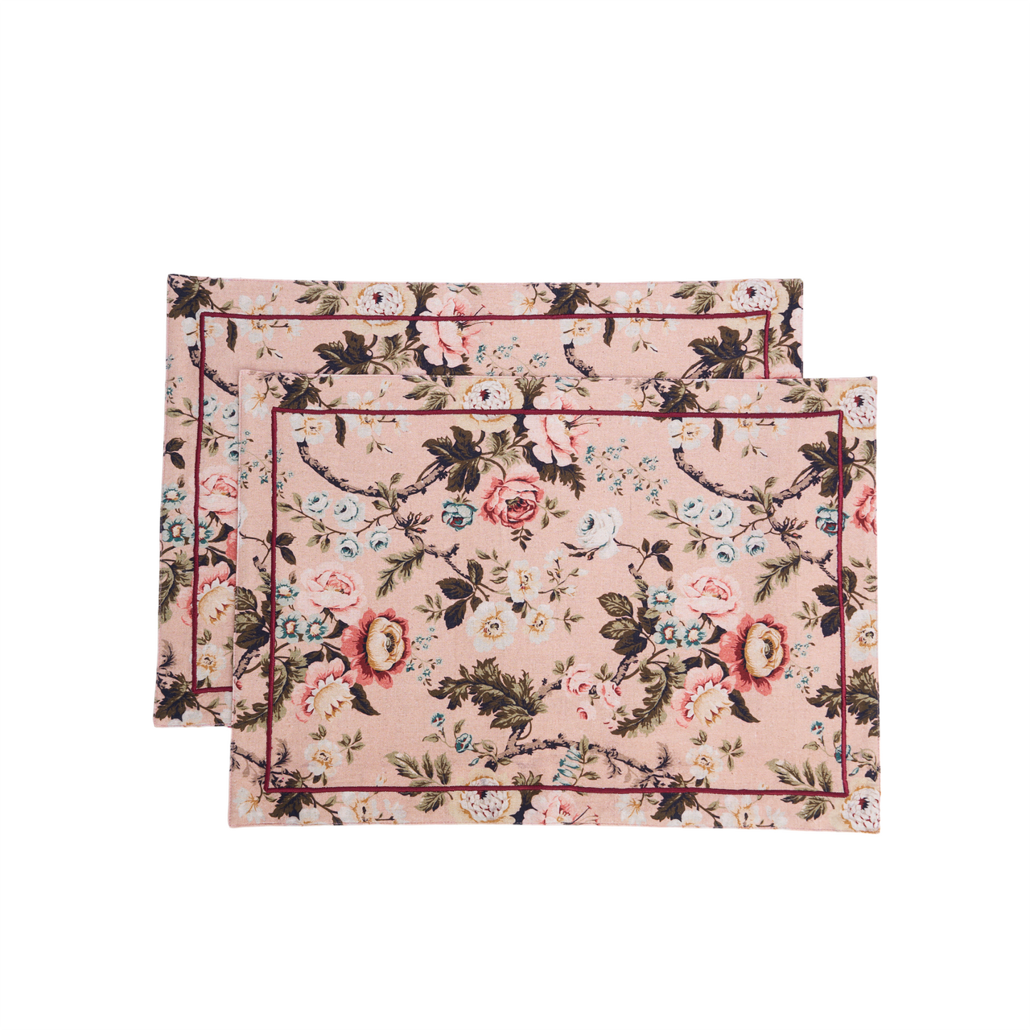 AMOUR - Blush linen cotton Placemat with vintage rose print , 13X19 inches