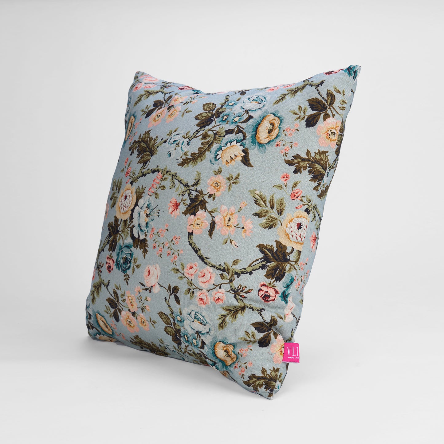 AMOUR - DUCK EGG Linen Pillow cover with vintage rose print, reversible, sizes available