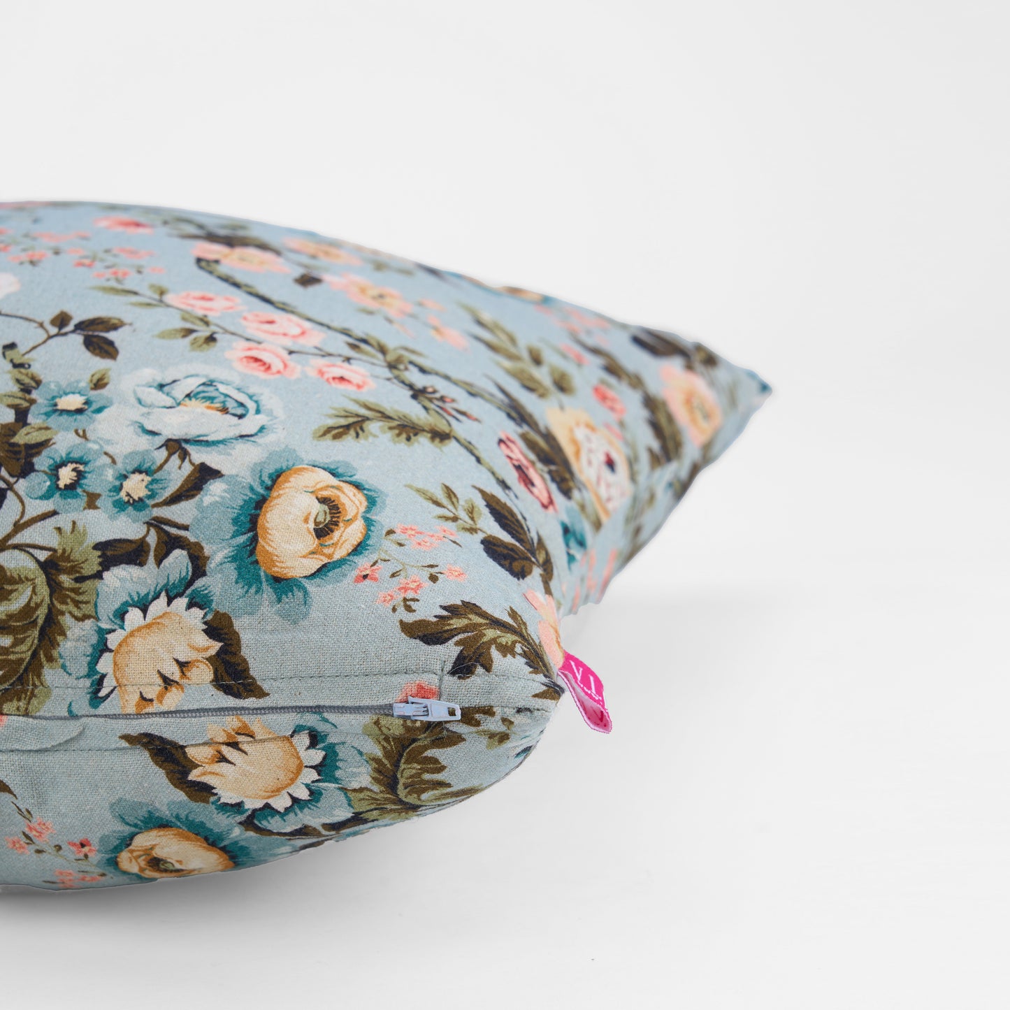 AMOUR - Duck Egg Rose Print Linen Bed runner set - King / Queen / Twin Size