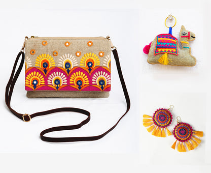 3 PC GIFT PACK - sling bag with mandala earring and camel keyring