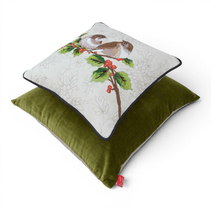 Brown Love Birds Embroidered Cotton Throw Pillow Cover – Off White, 12"x12" - Vliving
