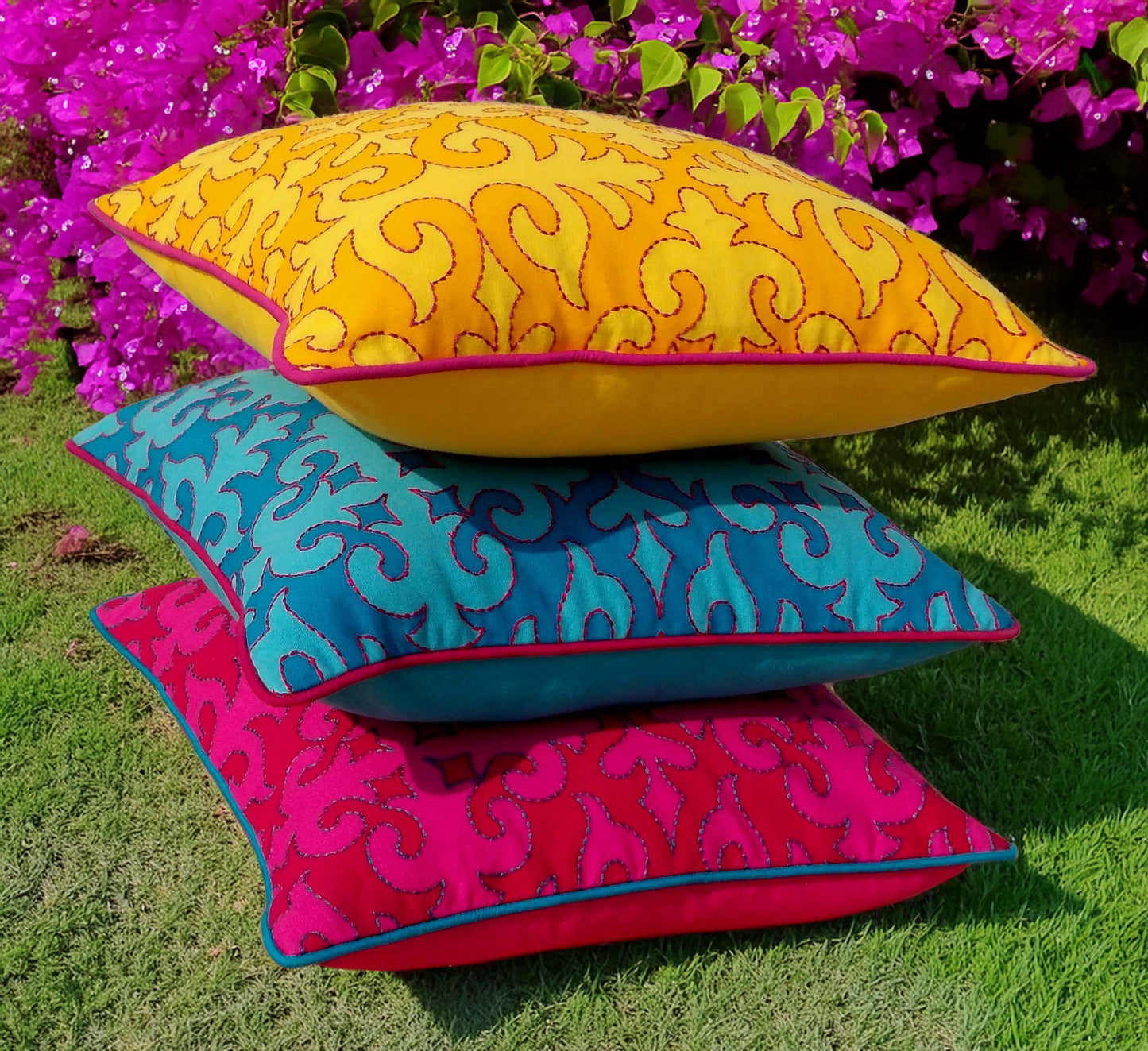 Shyrdak Yellow & Pink Cotton Cushion Cover - Vliving