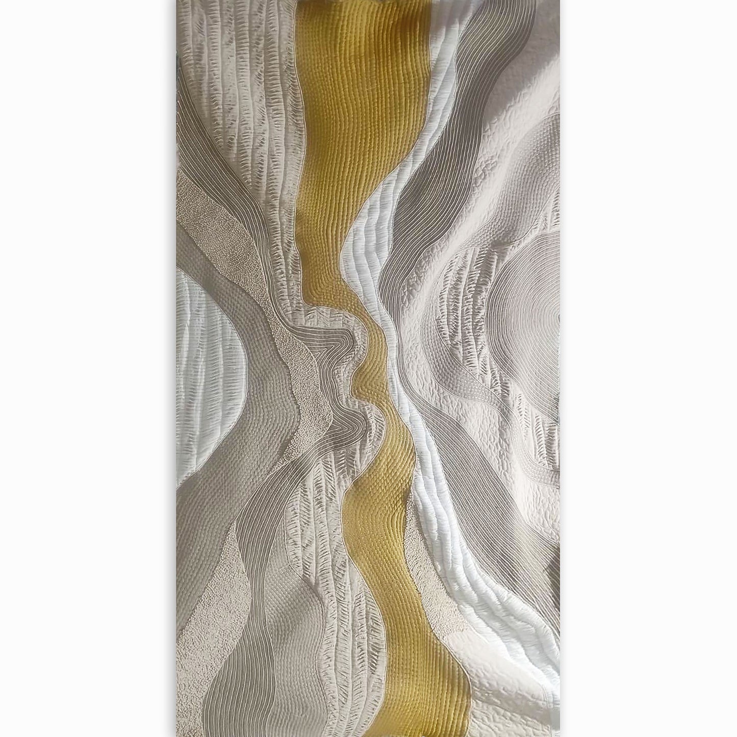 Quilted Textile WALL ART, Natural textures & Gold zari, unframed