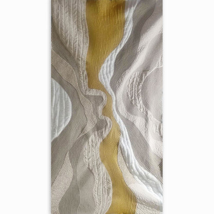 Quilted Textile WALL ART, Natural textures & Gold zari, unframed