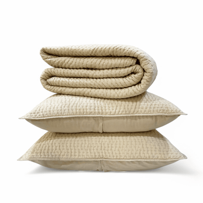 SANDSTONE colour handmade Kantha cotton Quilted bed set, Sizes available