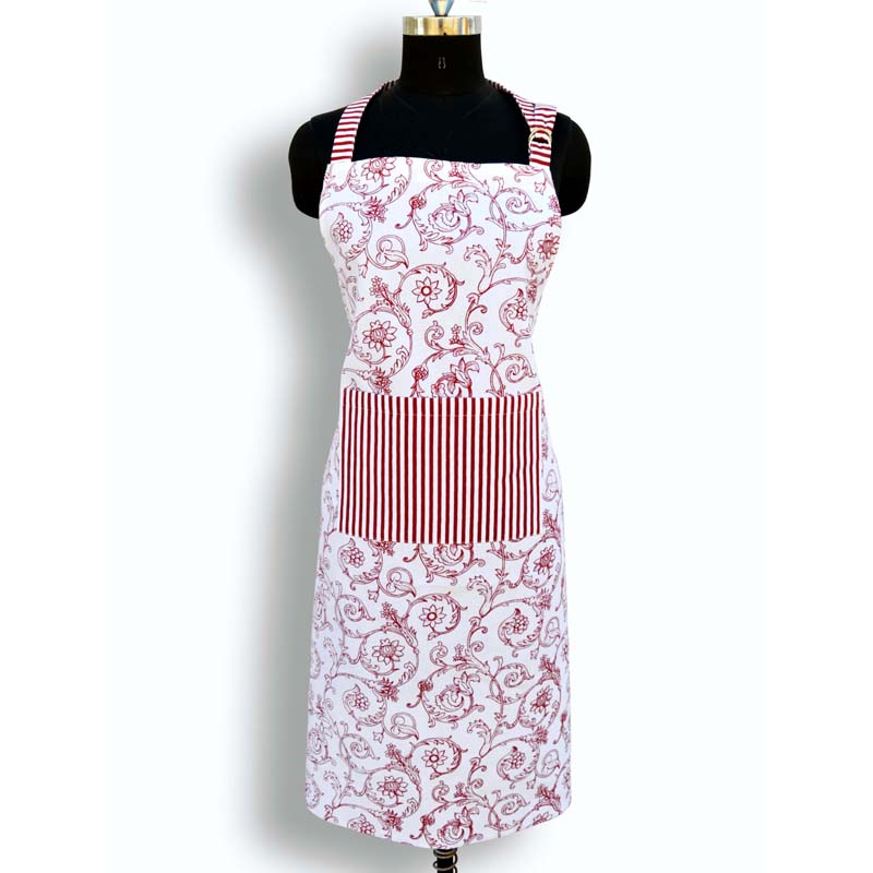 Apron, red swirl print, victorian pattern, kitchen accessory