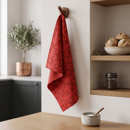 Shyrdak Red Moroccan Print Kitchen Towel – 100% Cotton, 20"x28" | Set of 2 or 4
