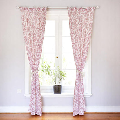 Swirl - Cotton voile sheer printed curtain panel in red colour