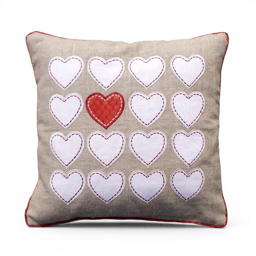 Valentine All Hearts Linen Cushion Cover – Brocade Applique & Embroidery | 2 Sizes