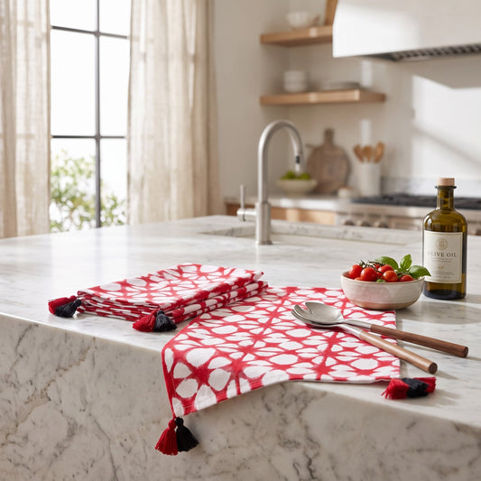 Prism Red Tie Dye Cotton Kitchen Towel | Geometric Pattern | 20 × 28 inches | Set of 2 or 4