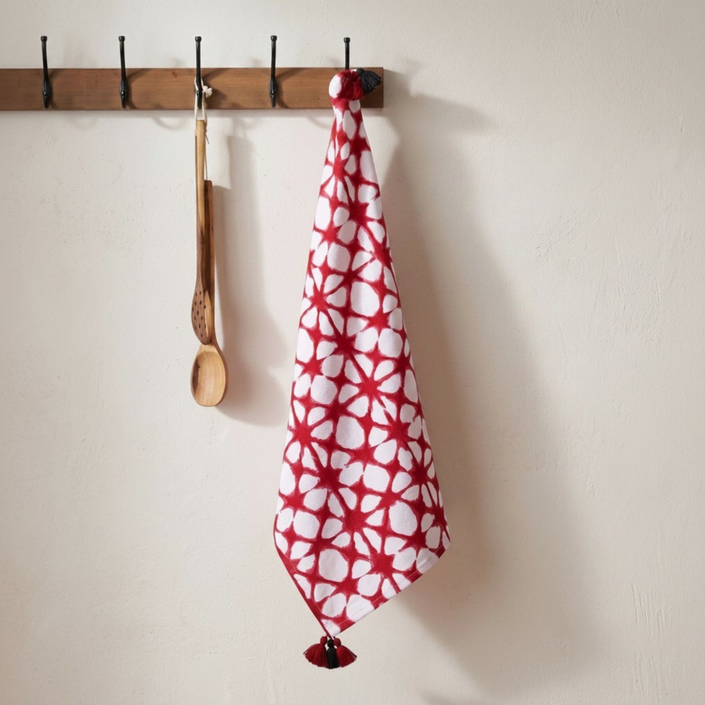 Prism Red Tie Dye Cotton Kitchen Towel | Geometric Pattern | 20 × 28 inches | Set of 2 or 4