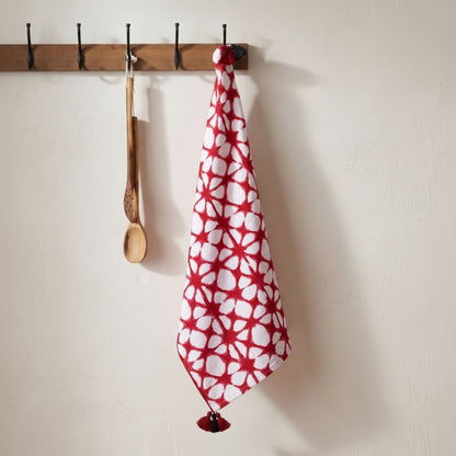 Prism Red Tie Dye Cotton Kitchen Towel | Geometric Pattern | 20 × 28 inches | Set of 2 or 4