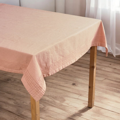 AMOUR - Solid Blush linen table cloth with pintuck border