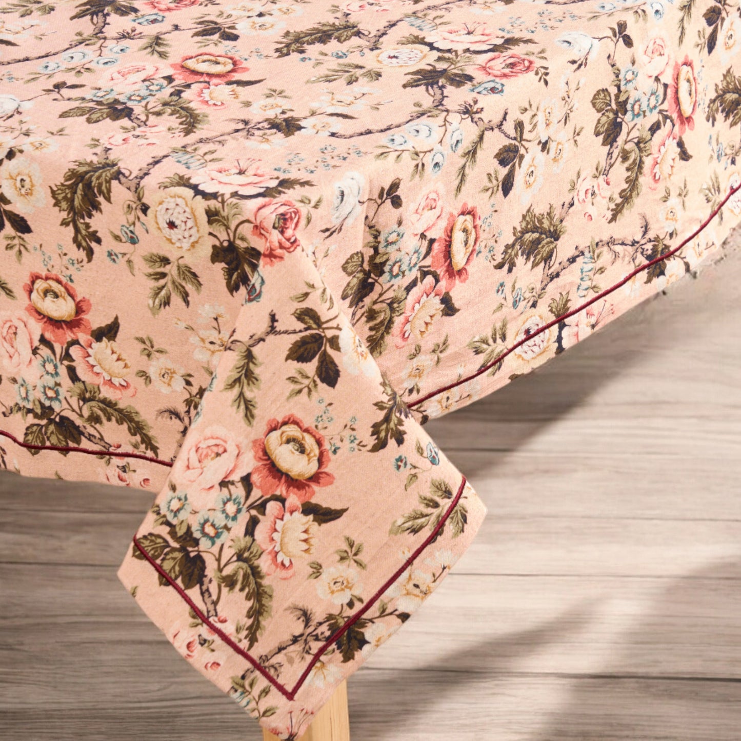 AMOUR - Blush rose print linen table cloth