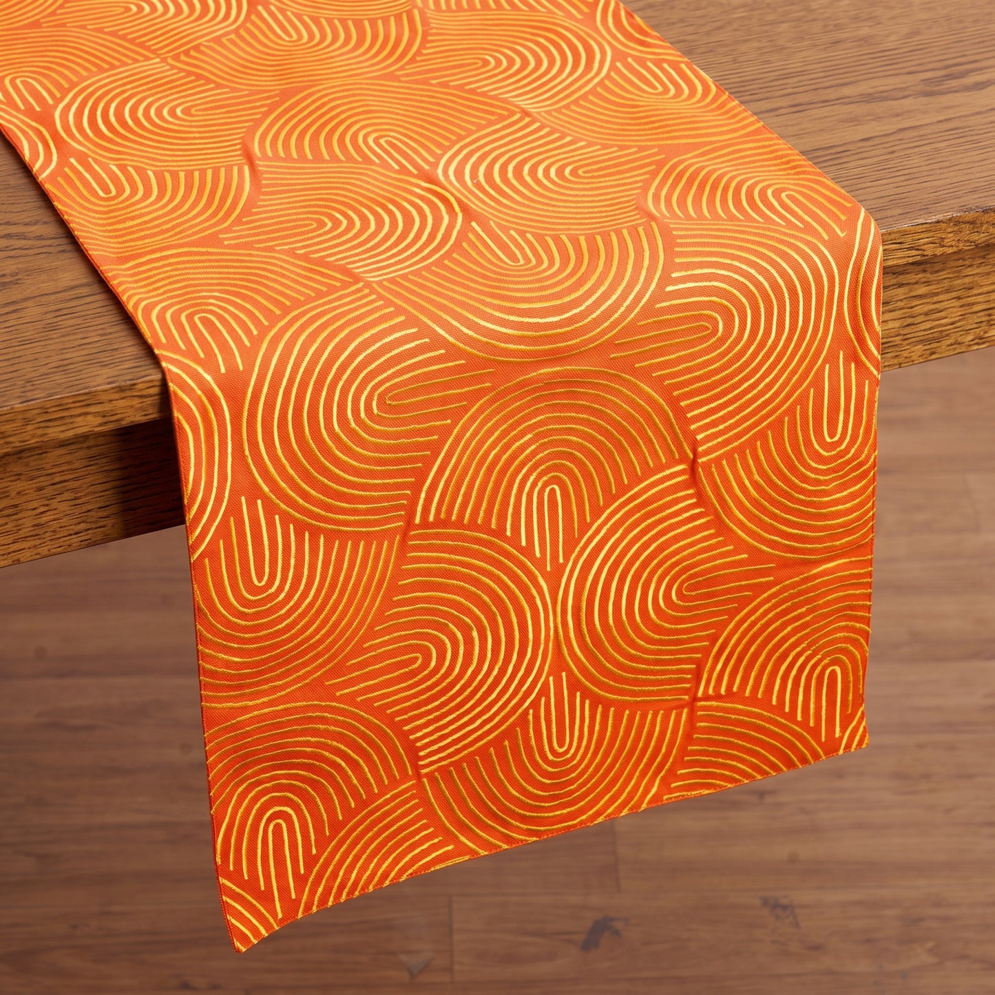 Kashidakaari Tangerine Table Runner | Modern Retro Geometric Embroidery | Cotton | 4 & 6 Seater