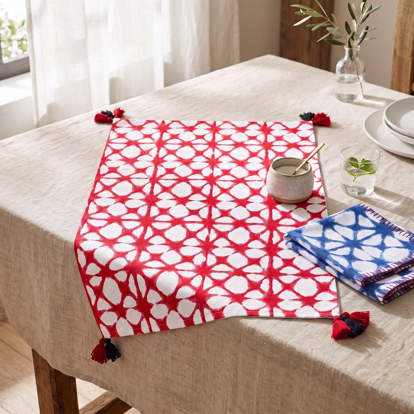 Prism Blue Tie Dye Cotton Kitchen Towel | Geometric Pattern | 20 × 28 inches | Set of 2 or 4
