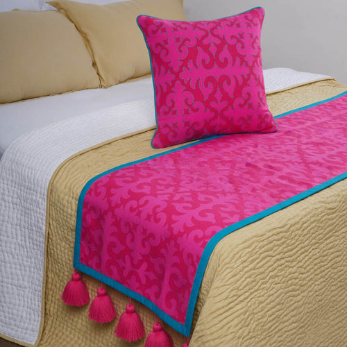 SHYRDAK - Hot Pink printed cotton Bed runner set - King / Queen / Twin Size