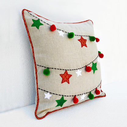 Christmas linen pillow cover, ornaments, garland, Indian brocade
