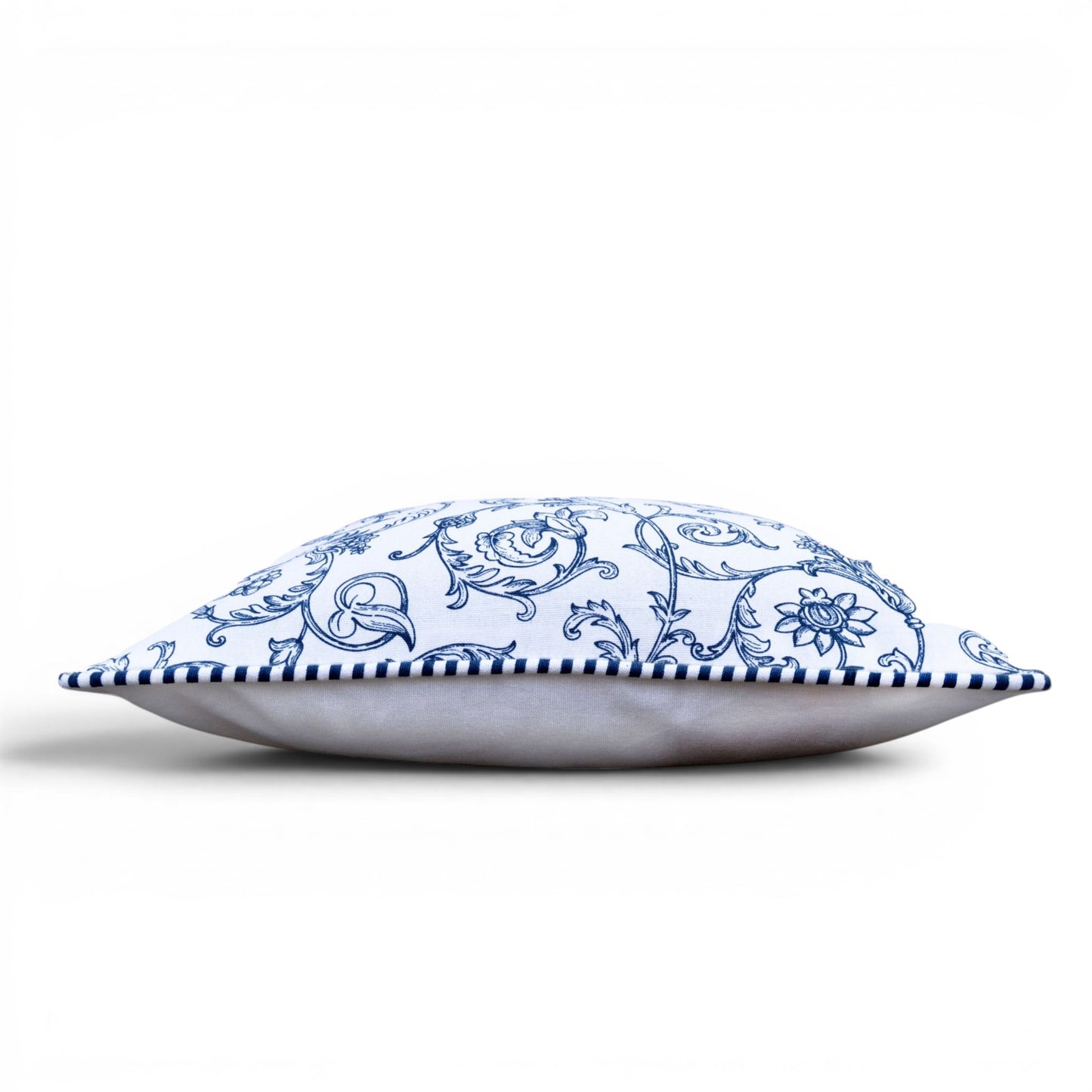 Blue & White Victorian Swirl Print Cotton Cushion Cover | Welted | Zip Closure | 100% Cotton