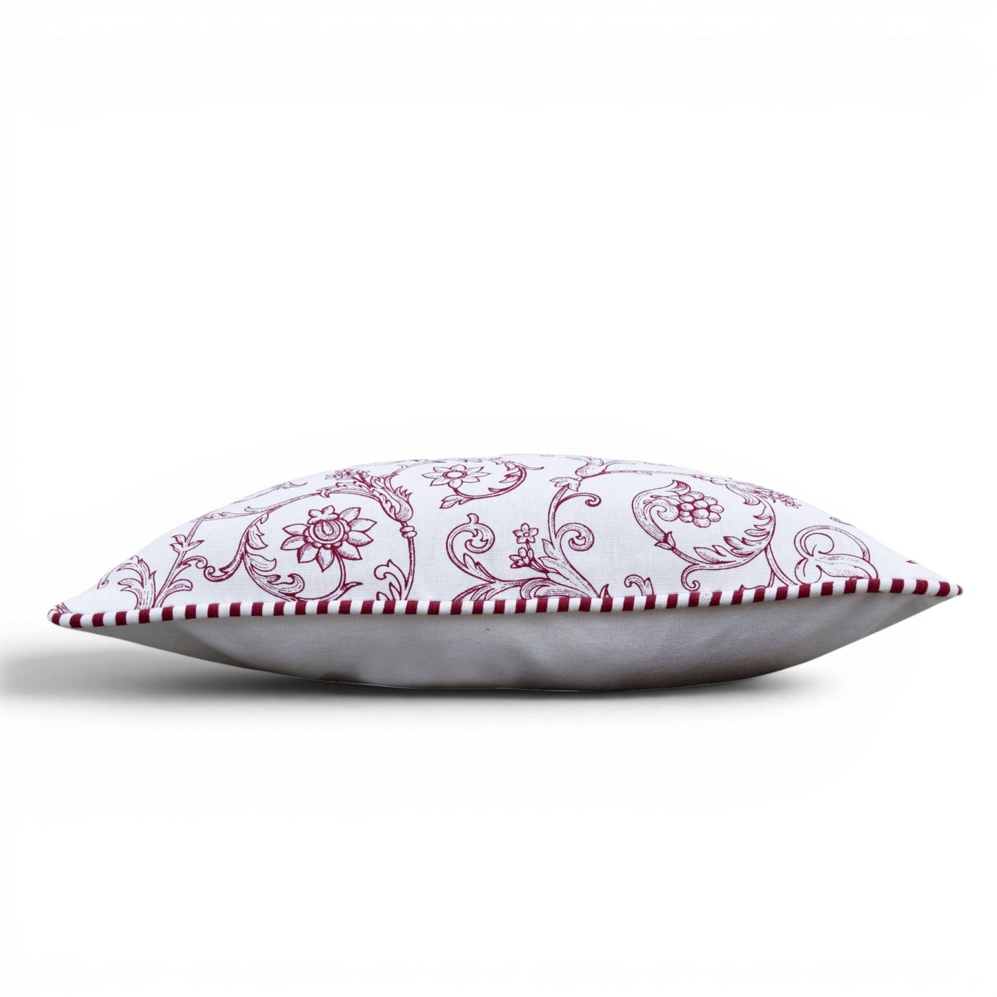 Red & White Victorian Swirl Print Cotton Cushion Cover | Welted | Zip Closure | 100% Cotton
