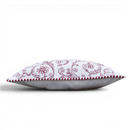 Red & White Victorian Swirl Print Cotton Cushion Cover | Welted | Zip Closure | 100% Cotton