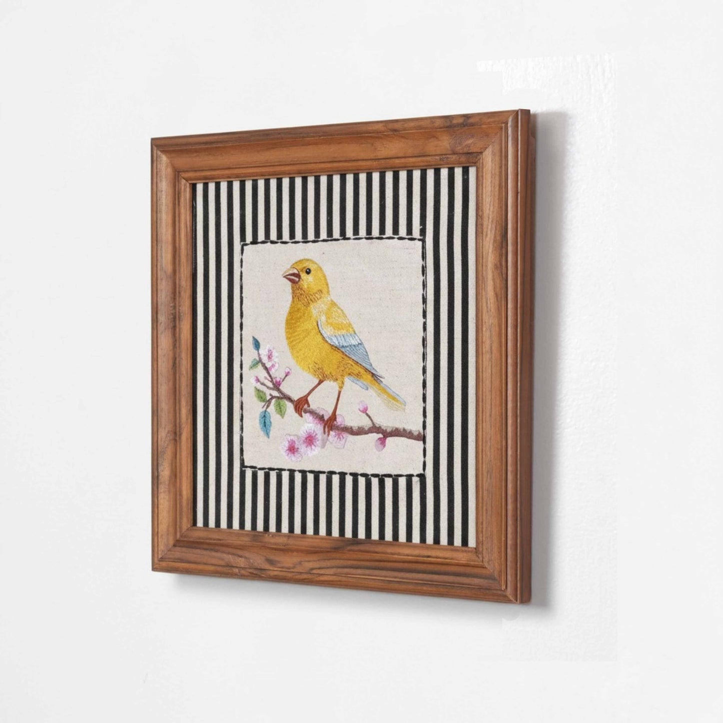 BOTANICAL - Canary Yellow Embroidered wall art with teak wooden frame | 12X12 & 24X24 inches
