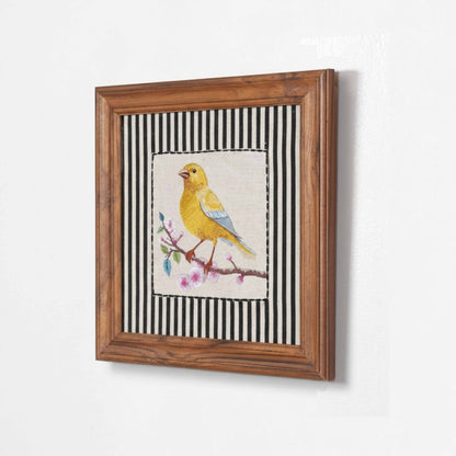 BOTANICAL - Canary Yellow Embroidered wall art with teak wooden frame | 12X12 & 24X24 inches