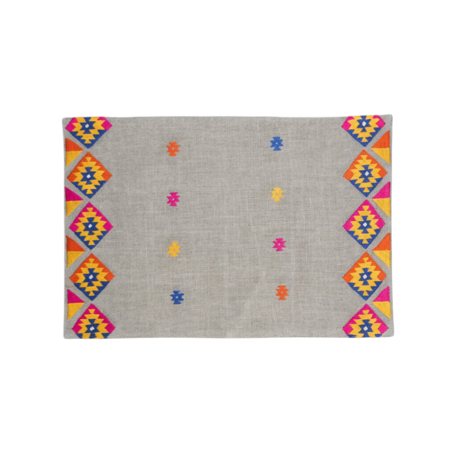 FOLK Pure Linen Table Mats – with Multicolour Kilim Embrdoiery - Vliving