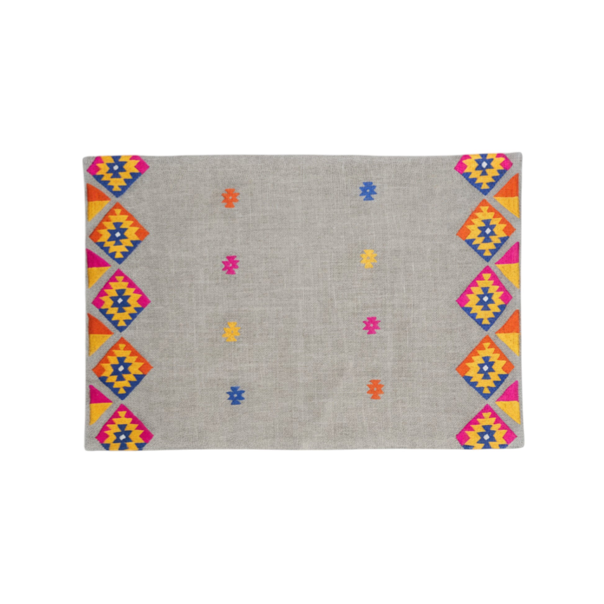 FOLK Pure Linen Table Mats – with Multicolour Kilim Embrdoiery - Vliving