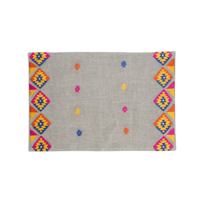 FOLK Pure Linen Table Mats – with Multicolour Kilim Embrdoiery - Vliving