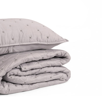 Concrete Grey 300TC Fine Cotton Quilted Bed Set – Diamond Pattern Tuck Quilting