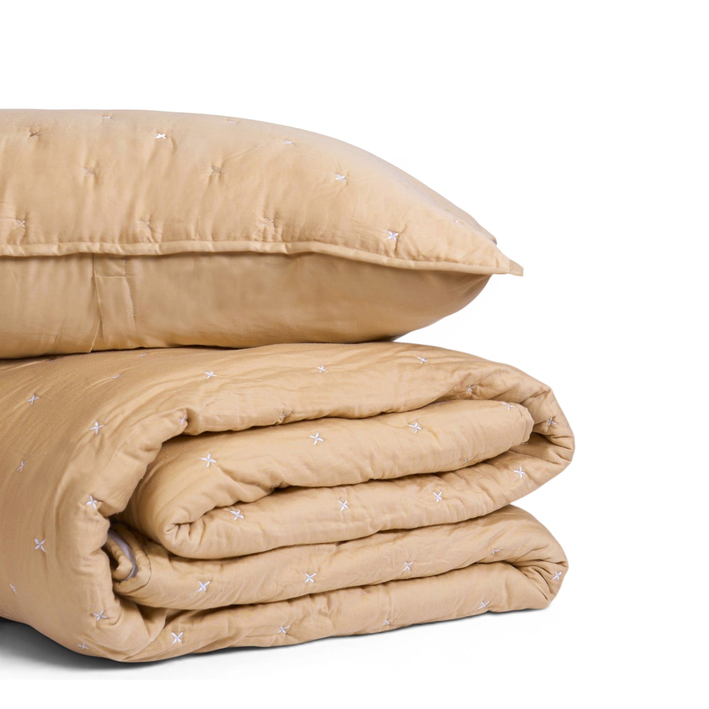 Beige 300TC Fine Cotton Quilted Bed Set – Diamond Pattern Tuck Quilting