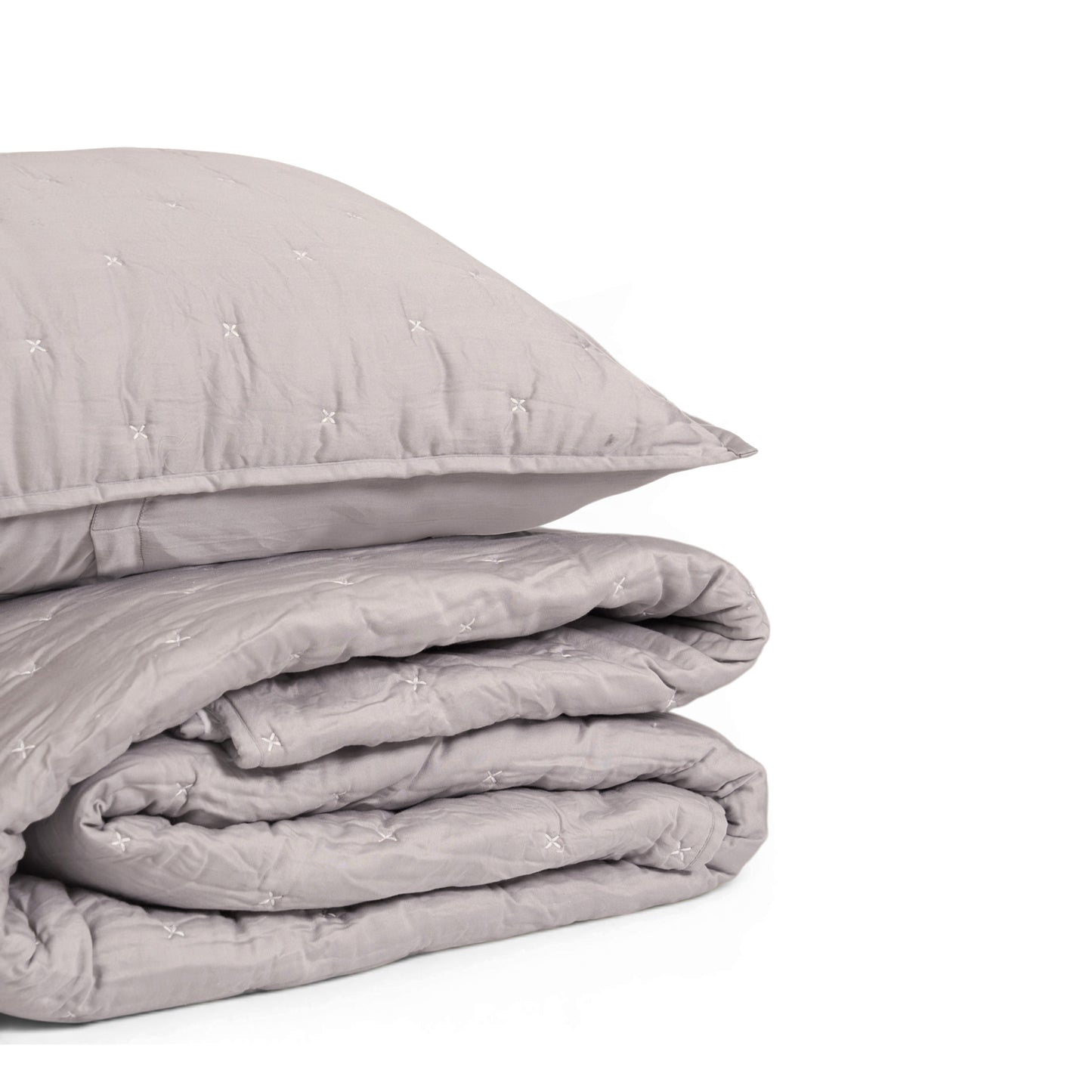 Concrete Grey 300TC Fine Cotton Quilted Bed Set – Diamond Pattern Tuck Quilting