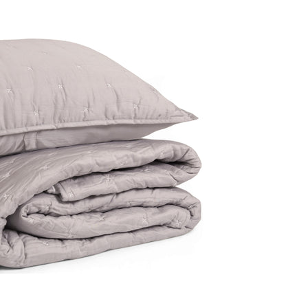 Concrete Grey 300TC Fine Cotton Quilted Bed Set – Diamond Pattern Tuck Quilting