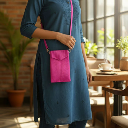 Hot Pink Quilted Faux Silk Crossbody Small Sling Bag – Adjustable Strap | 5X8 inches