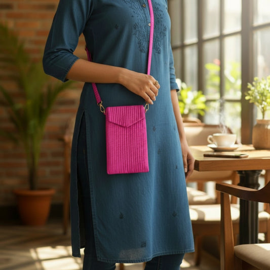 Hot Pink Quilted Faux Silk Crossbody Small Sling Bag – Adjustable Strap | 5X8 inches