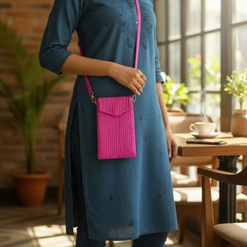 Hot Pink Quilted Faux Silk Crossbody Small Sling Bag – Adjustable Strap | 5X8 inches