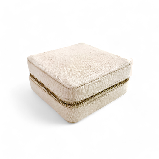 Natural Canvas Small Square box with 2 linen pouches