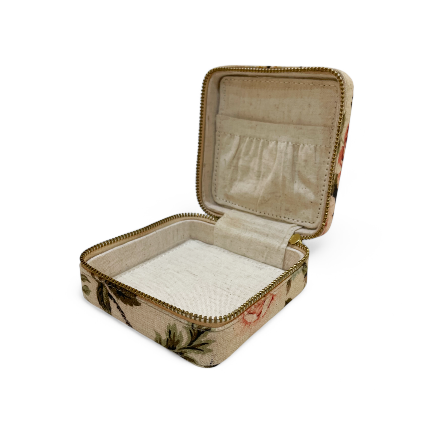 AMOUR BEIGE Vintage Rose print, Square box, travel kit bag, cosmetic box, toiletry box