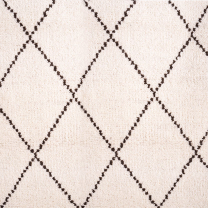 Moroccan wool rug, white and black color, hand tufted, wool and cotton mix