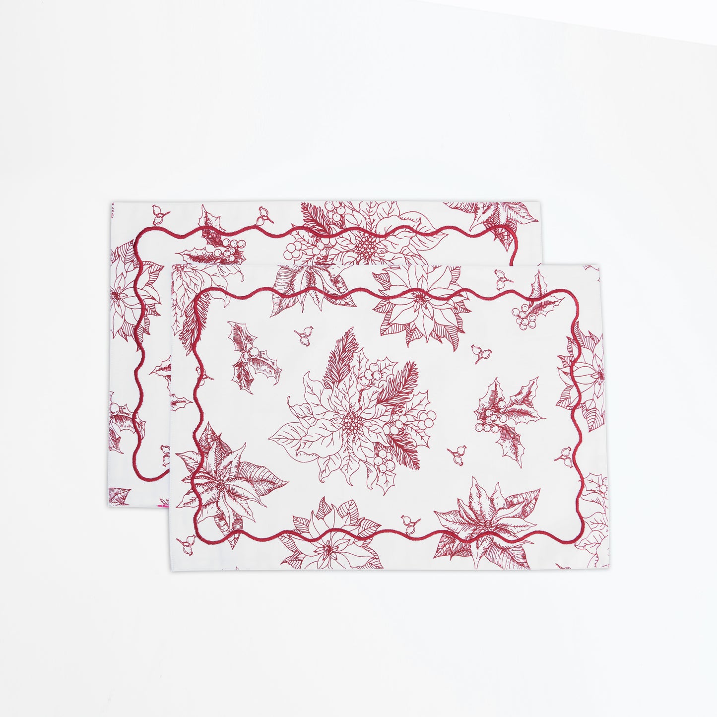 Christmas tablemat, RED poinsettia print, cotton table runner, set options available