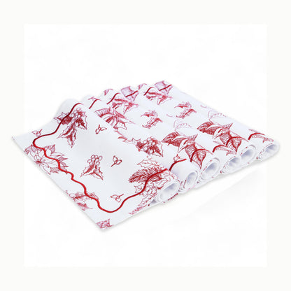 Christmas tablemat, RED poinsettia print, cotton table runner, set options available