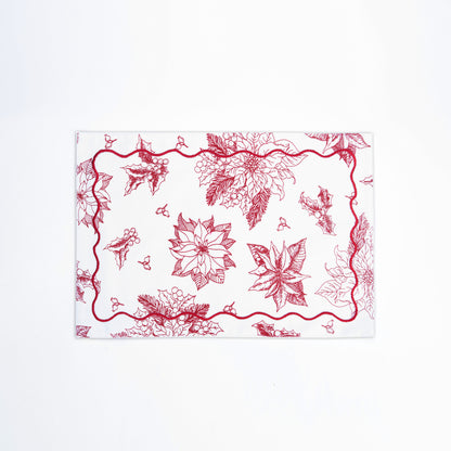 Christmas tablemat, RED poinsettia print, cotton table runner, set options available